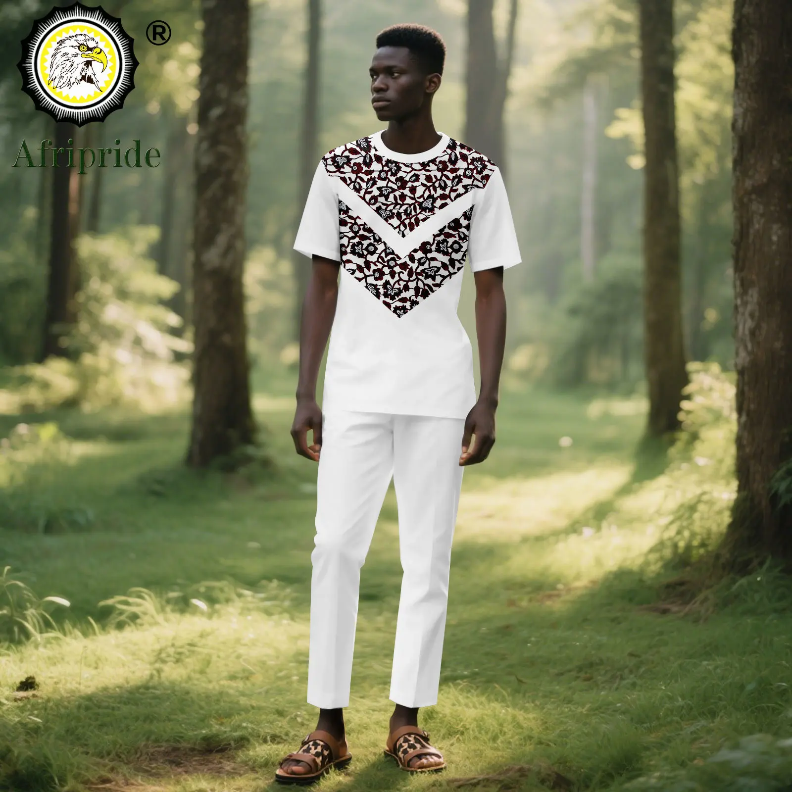 African Suits for Men Tracksuit Short Sleeve O-neck Embroidery Tops and Pants Set Plus Size Casual Outfits Print Attire 2516074