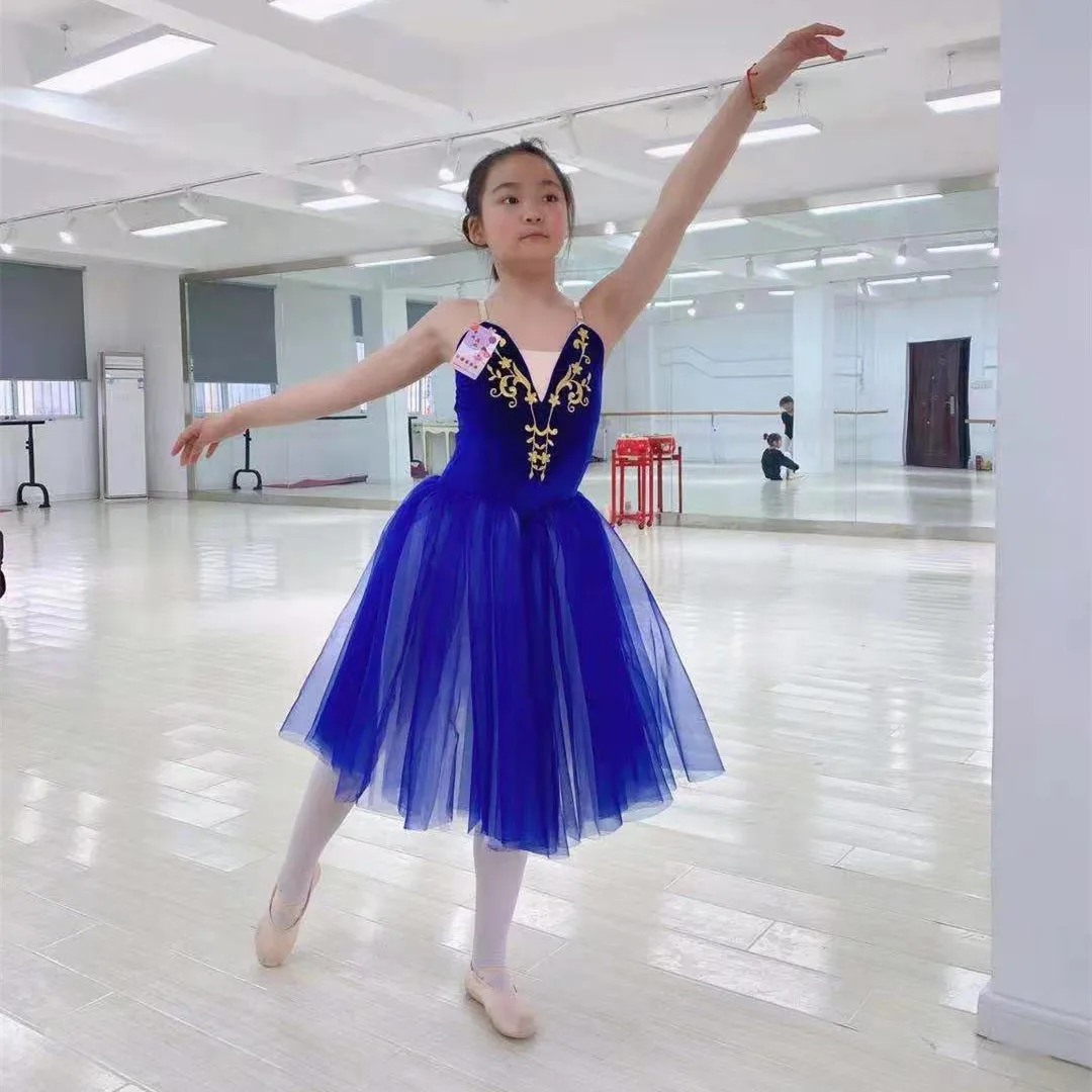 Royal Blue Ballerina Dress Girls Ballet Skirt Long Dance Dress For Children Women Performance Costumes Girls Sling Belly Dance