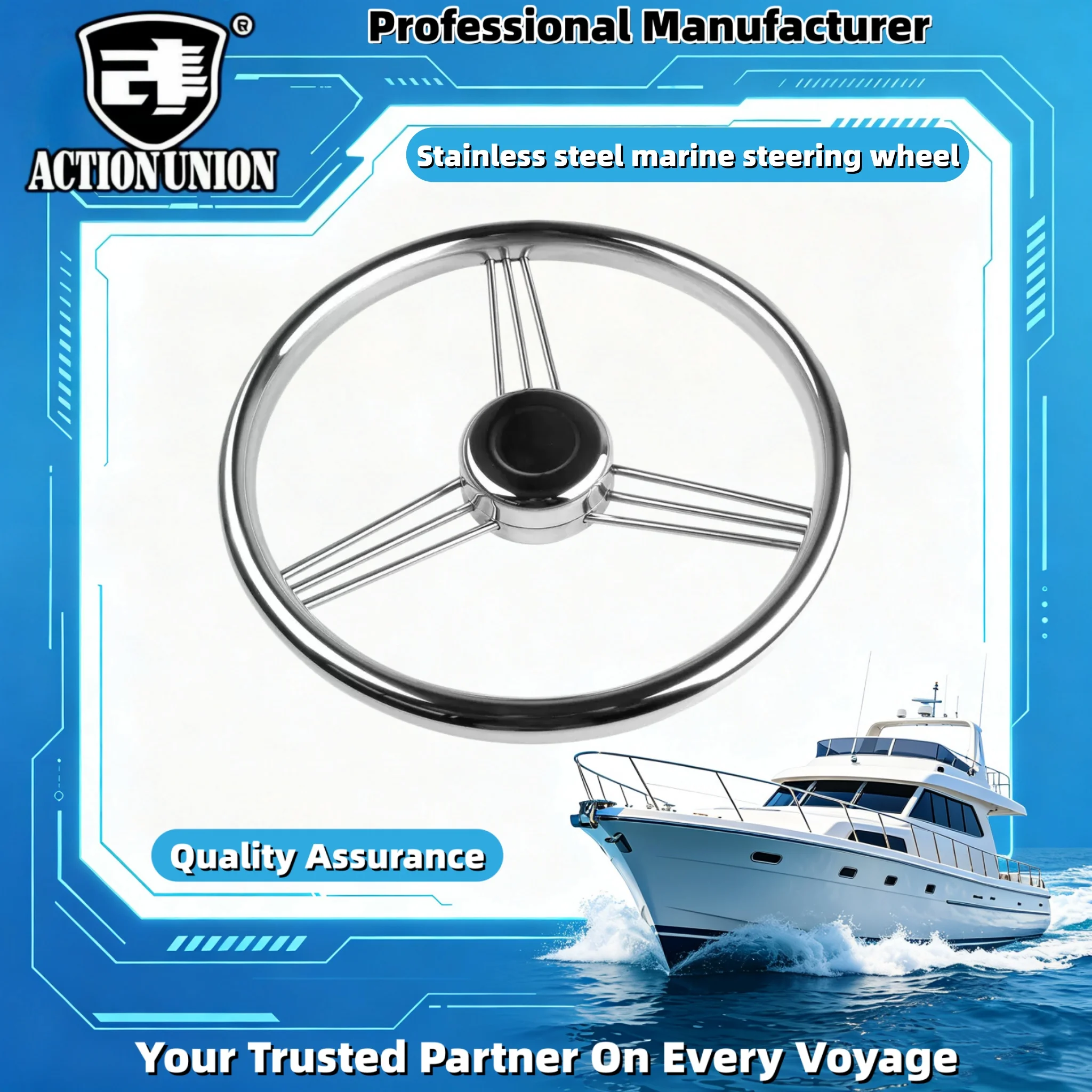 

Speedboat fishing boat stainless steel steering wheel, marine hydraulic steering system steering wheel, yacht marine accessories
