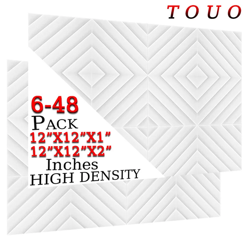 TOUO Acoustic Foam 6/12/24/48 Pcs Studio Sound Absorbing High-Density Diamond Groove Wall Panels Offices Acoustic Treatment