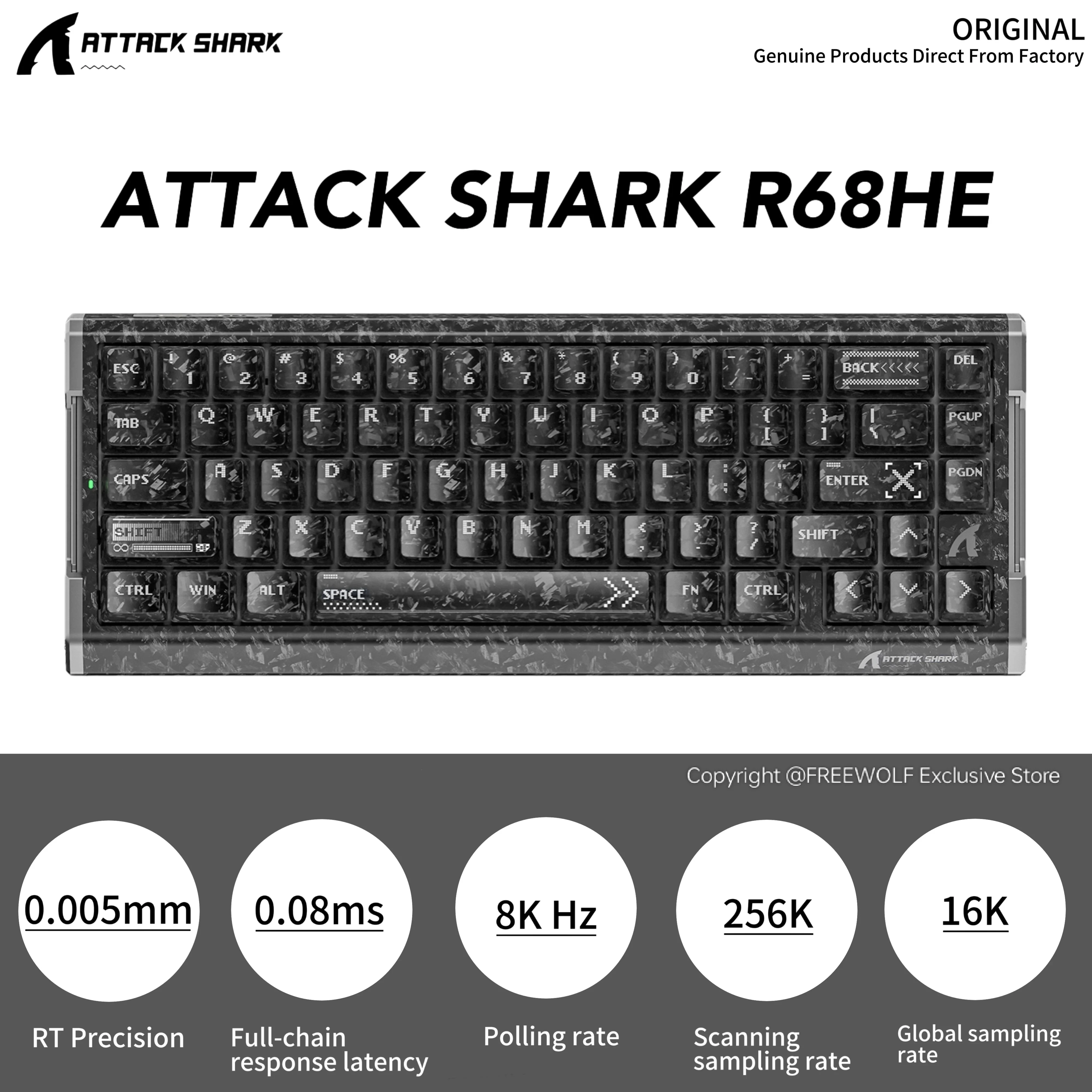ATTACK SHARK R68HE Magnetic Keyboard 8K Hz RGB Carbon Fiber,0.005mm RT Precision ABS Transparent Keyboard