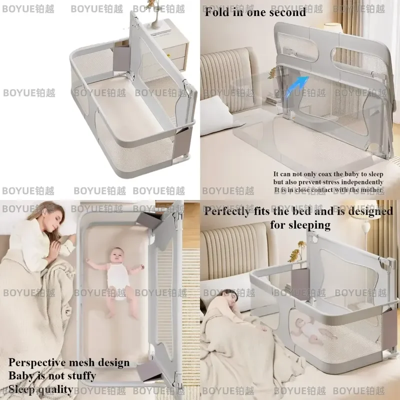 Baby Bedside Bassinet Foldable Bed Side Baby Bassinet Portable Crib Breathable and Visible Mesh Window Soft Washable Liner