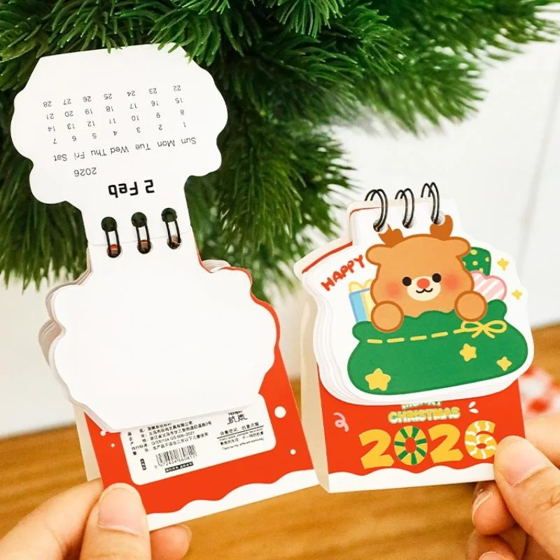 2026 calendário de mesa de natal mini desenhos animados padrões bonitos calendário de mesa criativo decoração de mesa planejamento diário pequeno mensal
