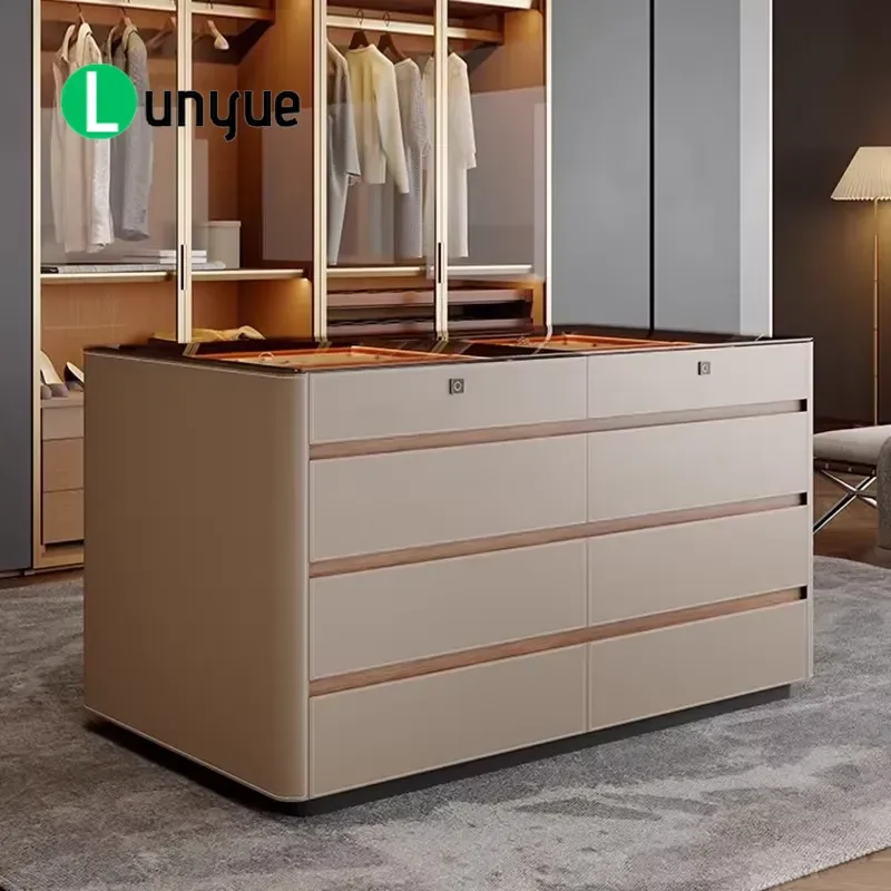 Luxury Walk-in Closet Island Cabinet with Fingerprint Lock Large Storage Jewelry Display Unit for Villa Bedroom Haute Couture