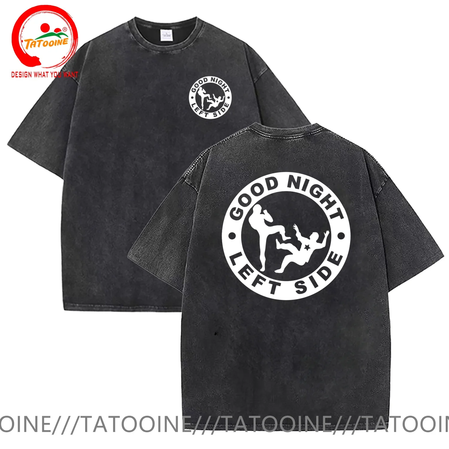 Good Night Left Side T Shirt Men Vintage Washed Cotton T-Shirt Stylish Clothing Tops Tee Shirt Leisure Tshirt Men's T-Shirts