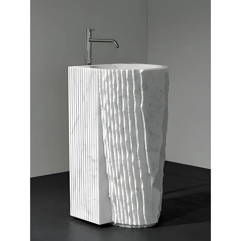 

Balcony Floor-to-ceiling natural marble column basin Washbasin Villa creative outdoor washbasin