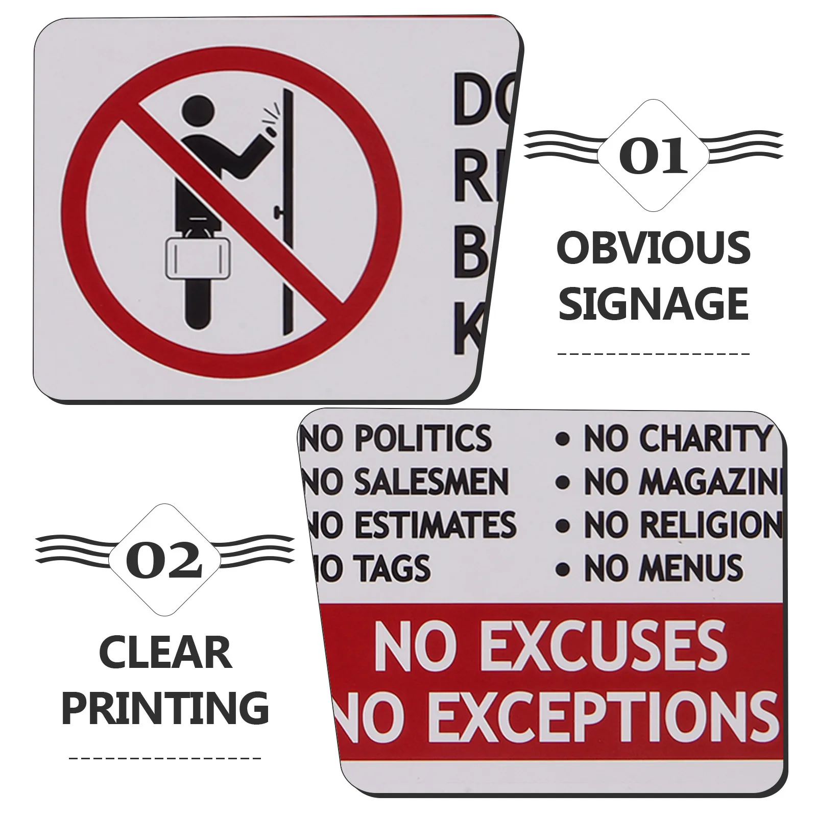2Pcs No Soliciting Sticker Waterproof PVC Adhesive Outdoor Indoor Door Window Sign for Home Yard Use