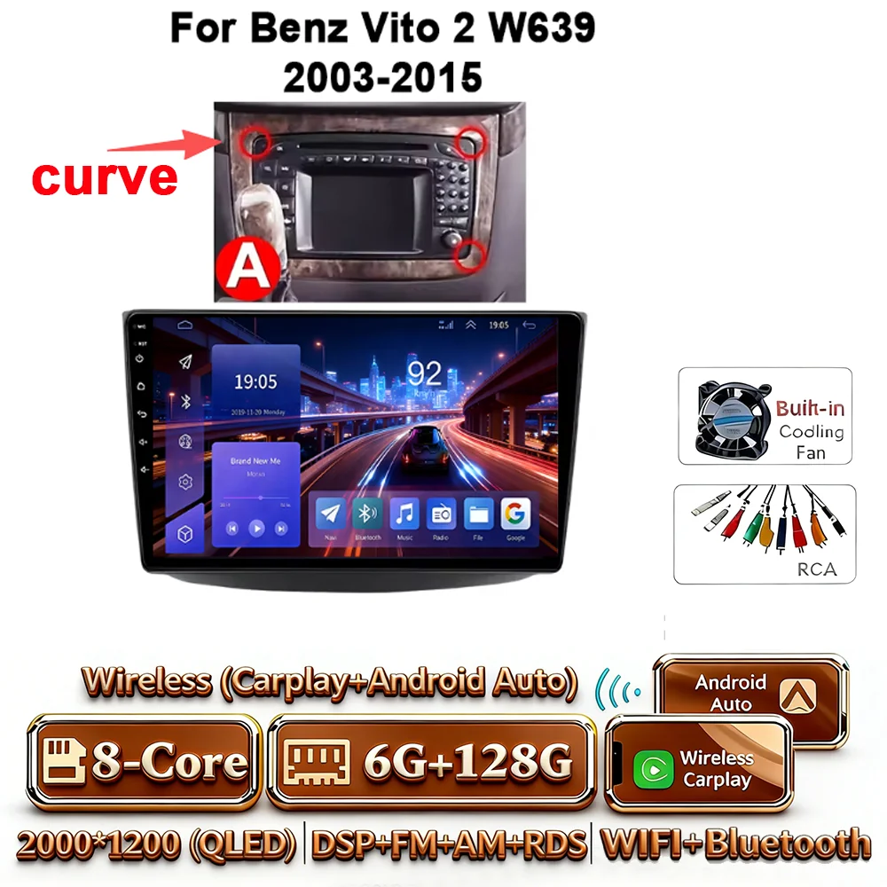 Android 17 autoradio 4G WIFI Carplay voor Mercedes-Benz Vito W639 2003-2015 DSP GPS navigatie Bluetooth touchscreen multimedia