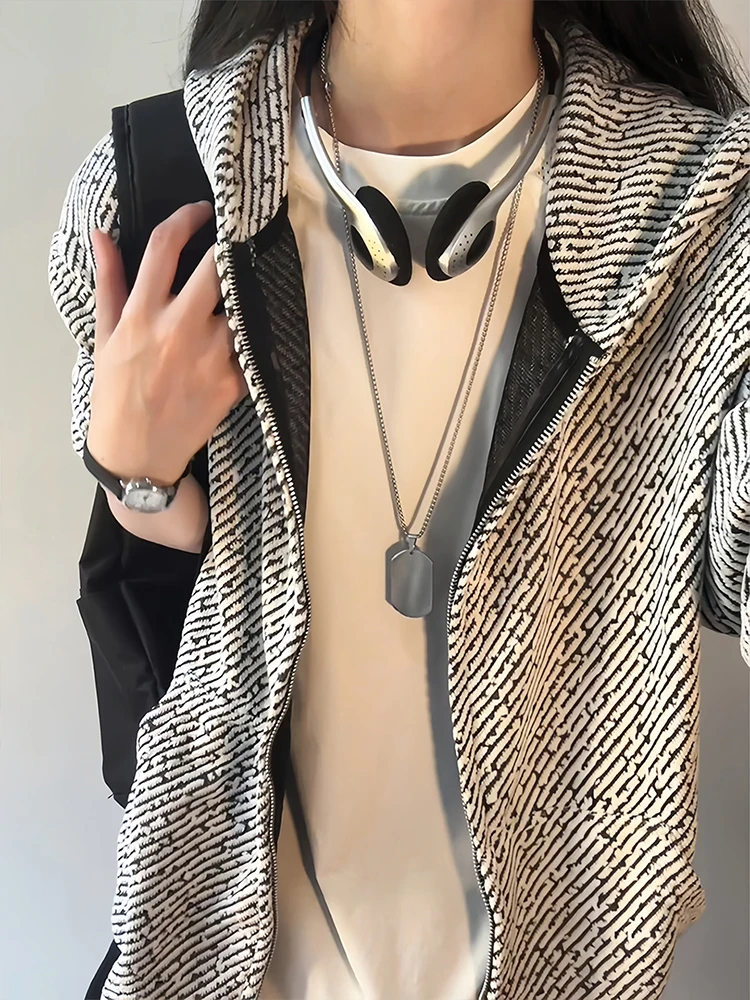 

Knitted Hoodie Jaet Men's Women's Autumn Heavyweight Stripe American Retro Trendy Baseball orm Loose Fit Long Sve Zi...