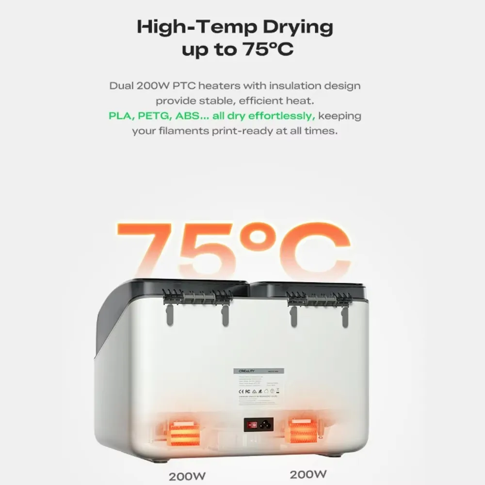 Creality SpacePi X4L Filament Dryer for All 3D Printer 4 Spools Muti-Color DryingDual Independent Heating Chambers Up To 75℃