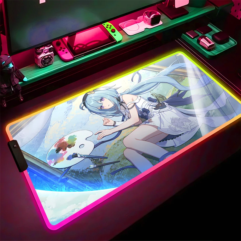 

RGB Mouse Pad Non-Slip Rubber Edge locking mousepads Game play mats notebook computer With Backlit Griseo Honkai Impact 3 Decor