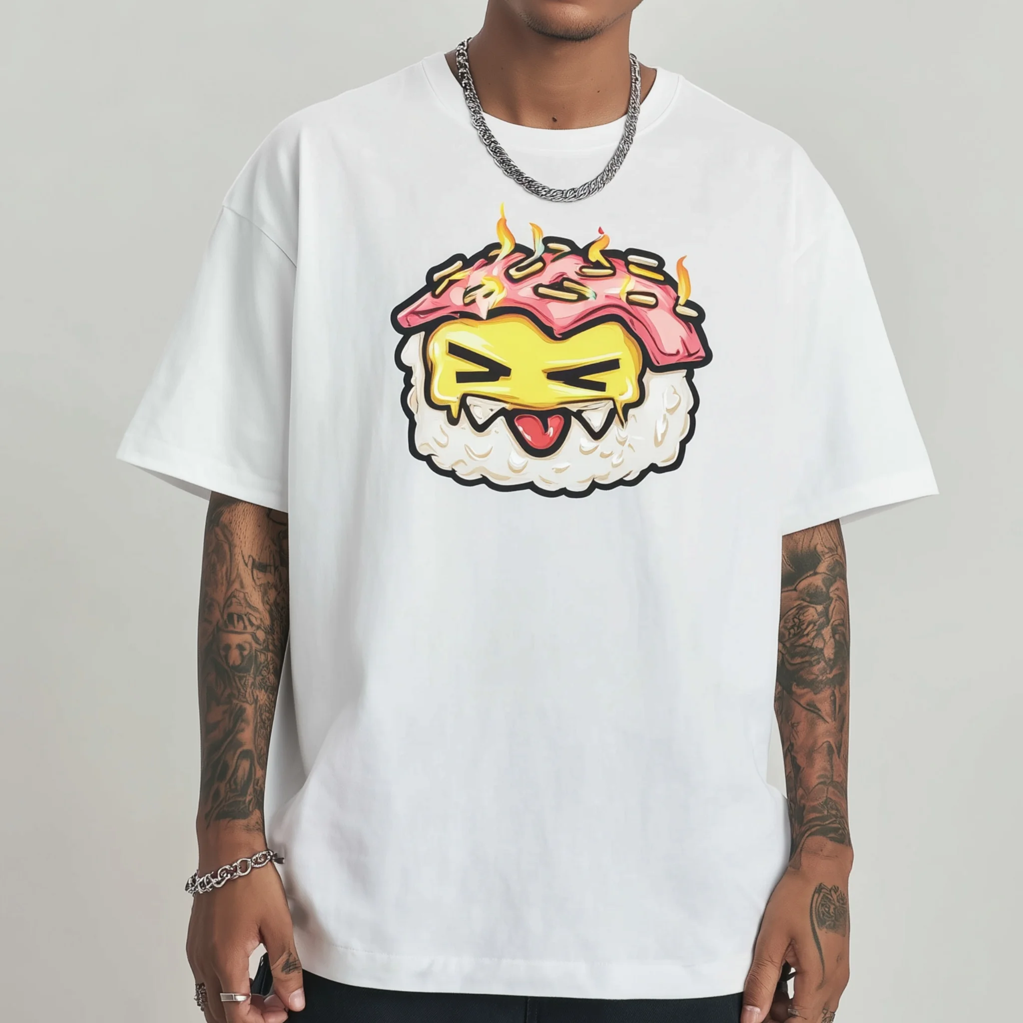 

Teevo Oversized T-Shirt Cartoon Monster Print Casual Daily Wear