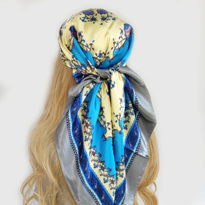 90*90cm Luxury Brand Square Scarf Fashion Beach Women Head Silk Wrap Spring Summer Shawl Ladies Foulard Bandanna Muffler hijab