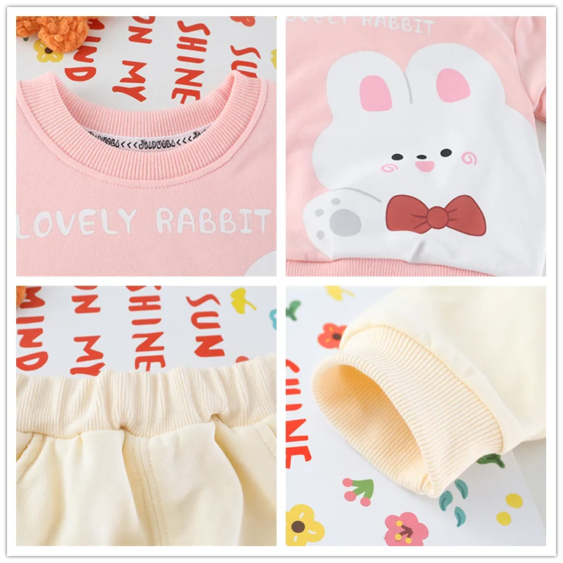 2022 Autumn Kids Clothing Sets for Baby Girls Clothes Outfits Infant Lace T Shirt Pants Cute Cartoon Rabbit Children Sportswear