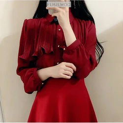 2026 Spring Women's Cute Sweet Vintage Ruffled Tops Hot Sales Button Elegant Formal Shirts Blouses White 12016