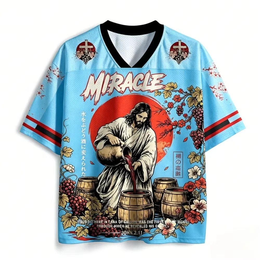 Y2K Jesus Miracle John Gospel 3d Print Breatha Quick-Dry Men's Women's V-Neck TShirt Casual Street Fashion Parent-child Clothing