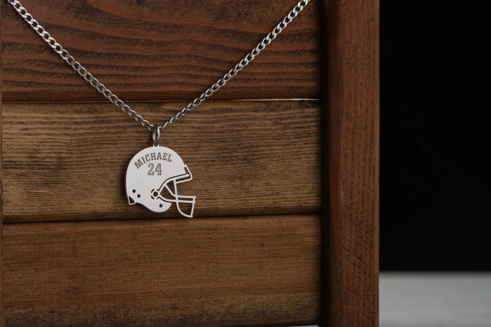 

American Football Helmet Necklace Carved Custom Name Jersey Number American Football Customized Necklace Christmas Gift
