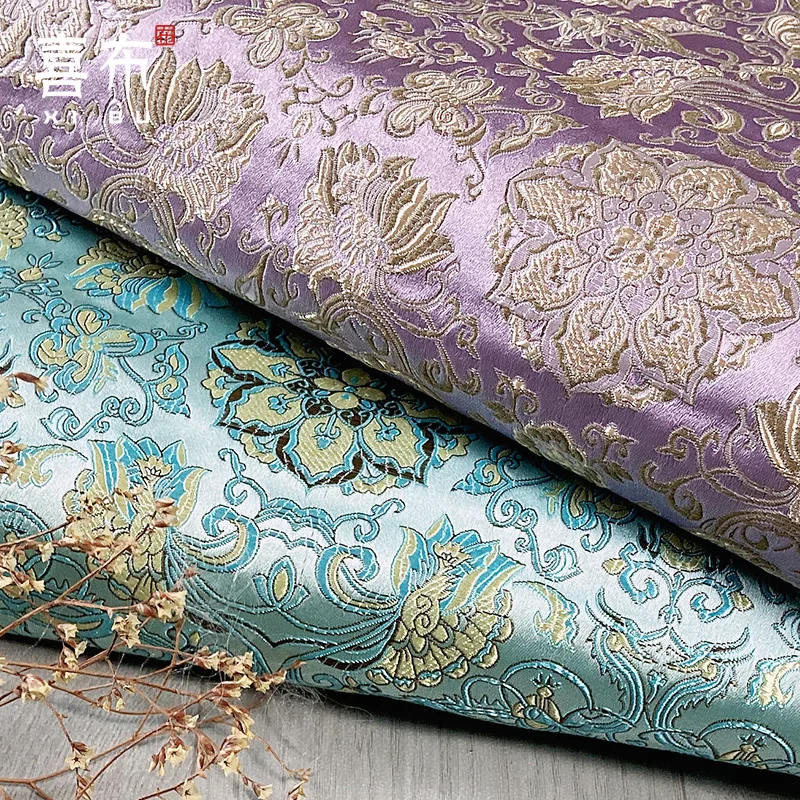 3D retro floral satin fabric imitate silk Brocade Fabric Damask Jacquard Apparel Costume Upholstery Furnishing cloth 75*50cm