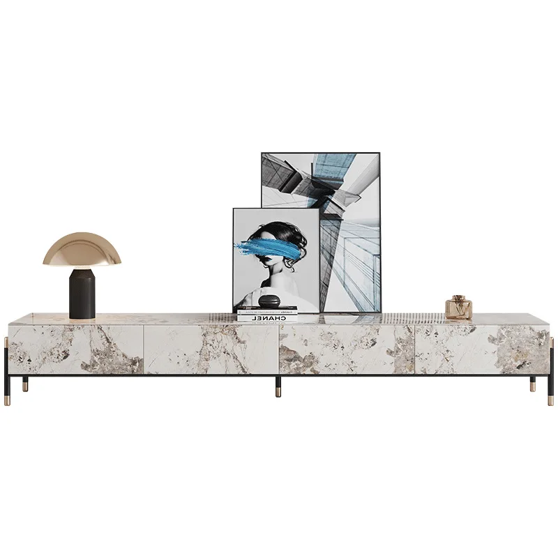 

qw-Italian Simple Rock Panel TV Cabinet Tea Table Combination Set Modern Simple Small Living Room Light Luxury Storage Cabinet&