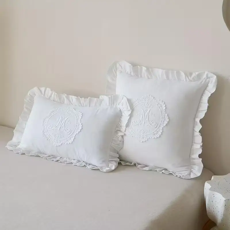 New Lotus Frill French Lace Pillow Cover Washed Material Comfortable Embroidered Soft Cushion Cover Bedroom