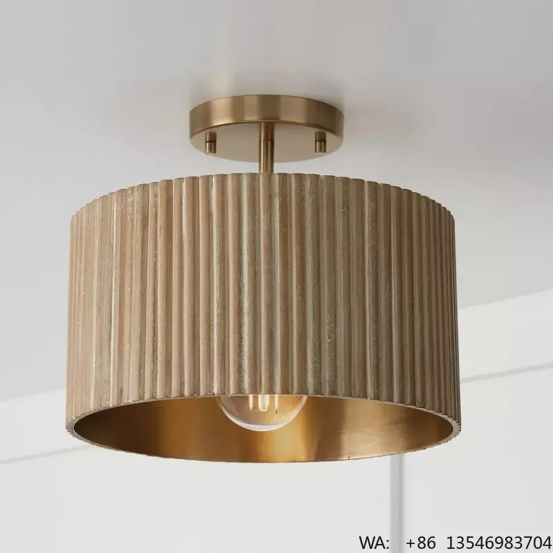 SIMIG Semi Flush Mount Ceiling Light Fixture Gold Drum Light with Gold Fabric Shade for Living Room Bedroom Dining Room