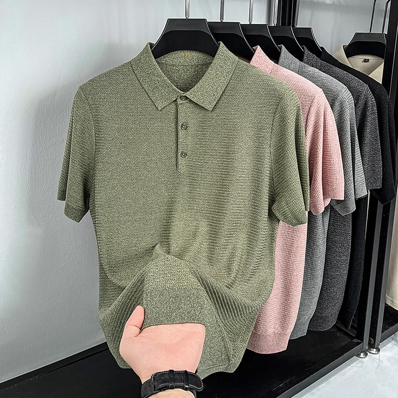 100% Lyocell Summer Breathable Reversible POLO Shirt For Men High-End Business Casual Thin Knitted Short-Sleeve Shirt