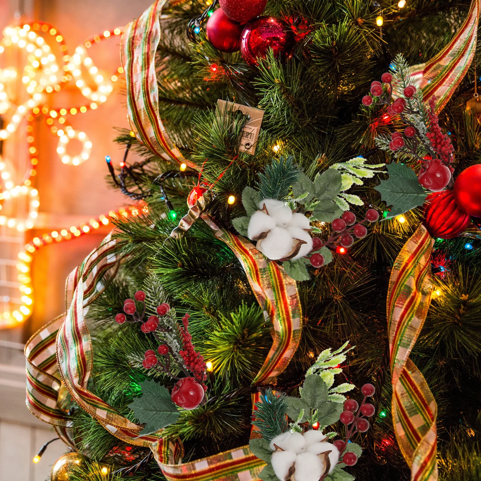 

4 Pcs Garland Simulated Branch Decoration Red Christmas Decorations Berry Branches Holly Foam