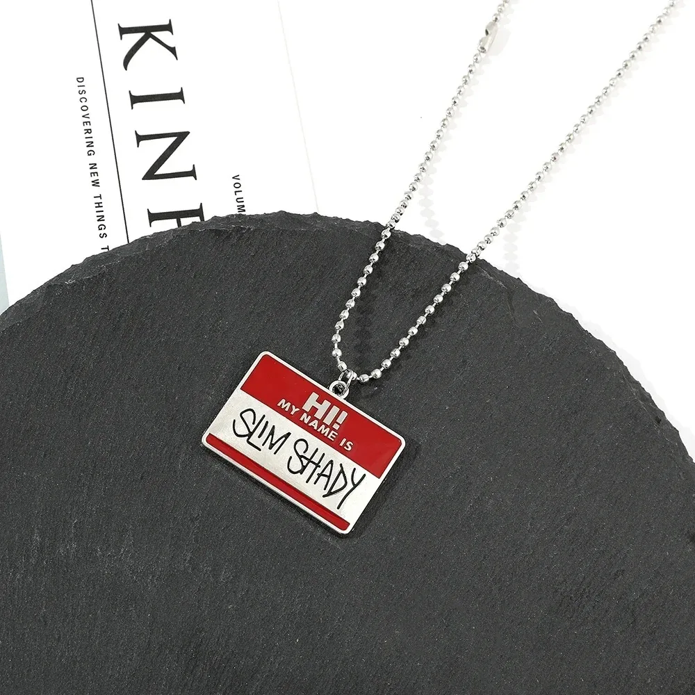 Trendy Necklace Cool Hi My Name Is Slim Shady Square Pendant Necklaces for Men Boy Accessory Bead Chain Jewelry Gifts for Friend