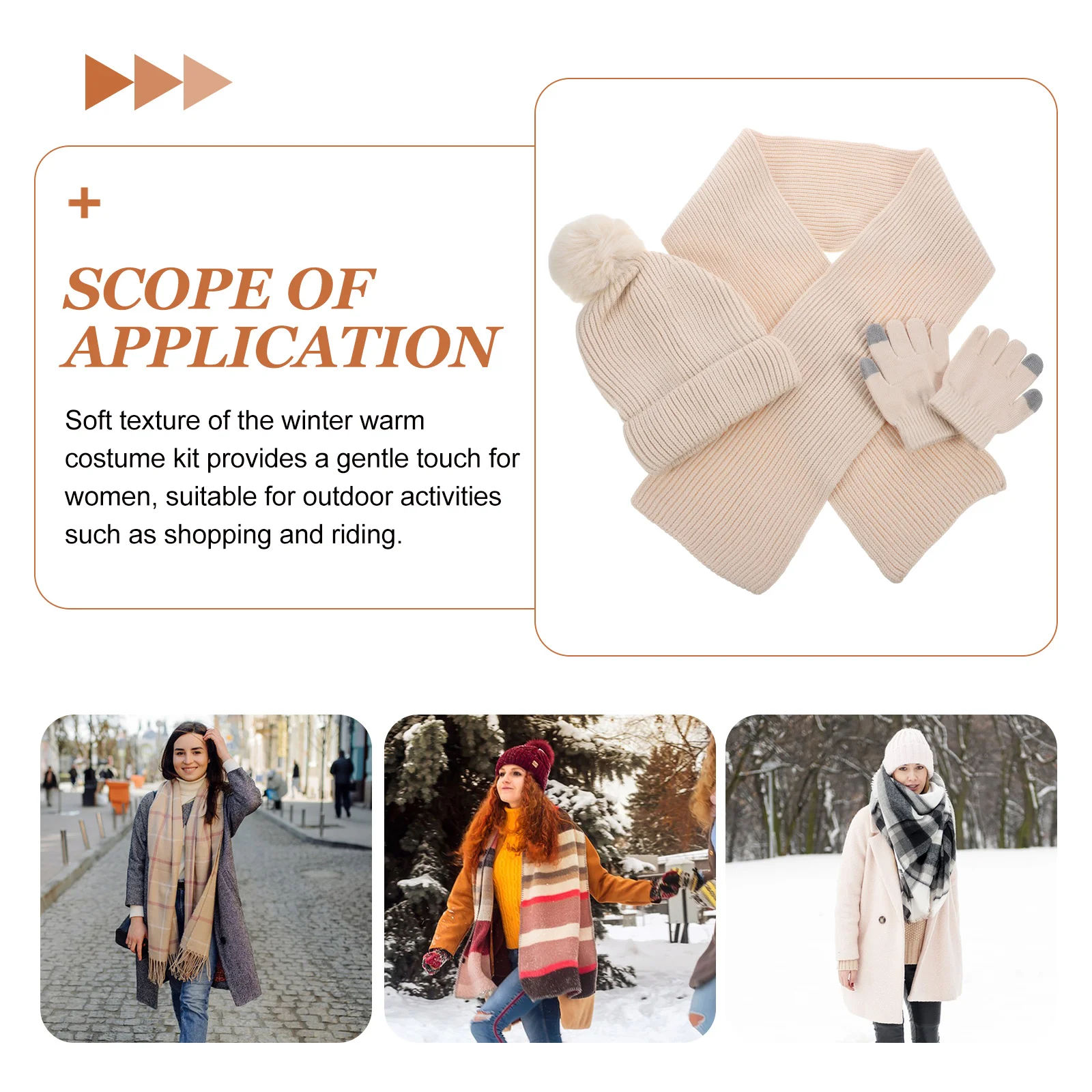 

1Set Touchscreen Winter Gloves Hat Scarf Set Women Warm Costume Soft Texture Outdoor Riding Winter Warm Hats for Women