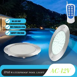 IP68 waterproof pool light 304 stainless steel resin filled ultra-thin light body Low voltage AC12V wall mounted RGB remote cont