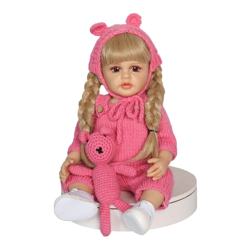 

21.65in Simulation Baby with Blond Braids&Crochet Bear Kid Accompany Toy