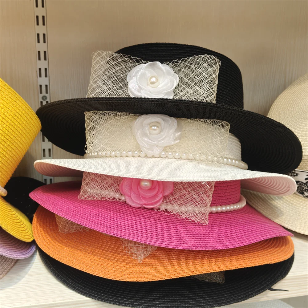 

Hepburn French Style Summer Straw Hat for Women Fashion Pearl Accessories Hat Beach Hat UV Resistant Sunshade Hat панама