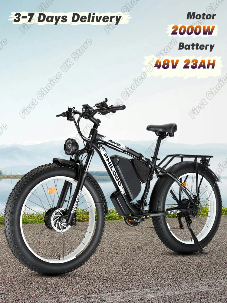 AliExpress PHILODO H8 Adult Off-Road Ebike 2000W Dual Motor 48V 23Ah Battery Mountain Electric Bicycle 26*4.0" Tire Travel Electric Bike