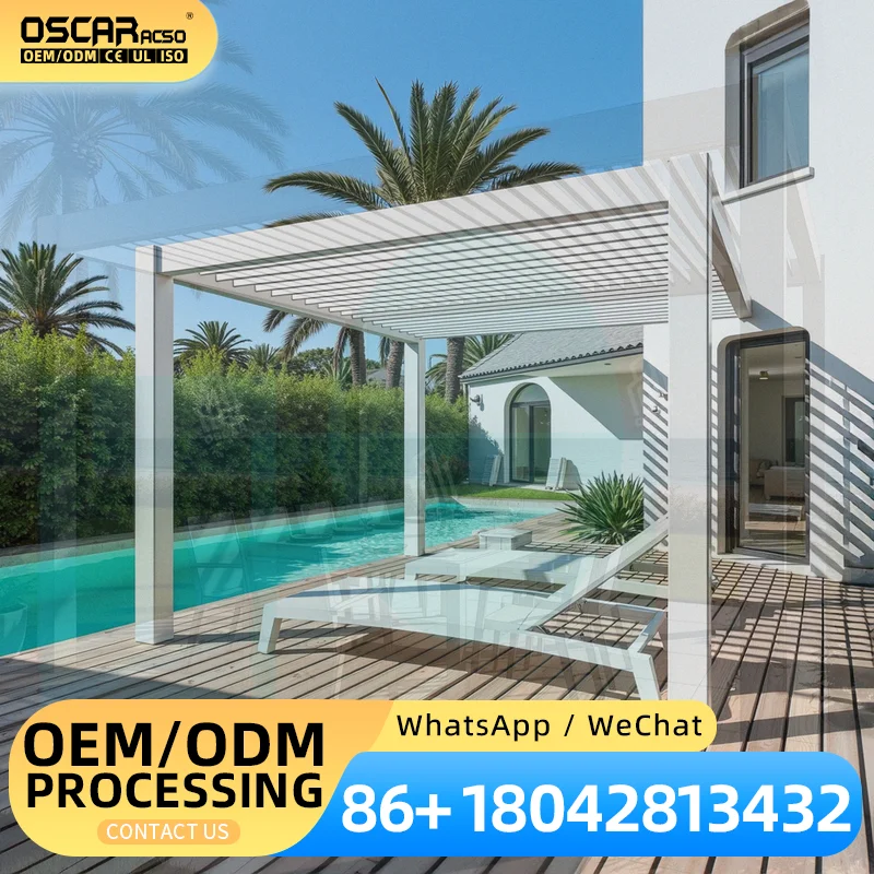 Outdoor Waterproof Motorized Adjustable Louvered Roof Aluminum Pavilion Gazebo Customized for Backyard Patio Garden pergola