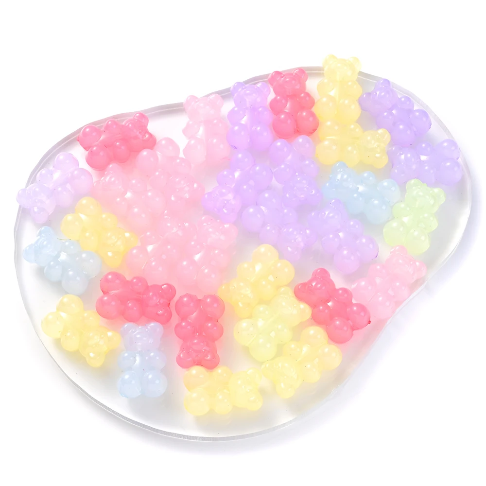 30Pcs 12X19mm Candy Color Acrylic Beads Cute Gummy Bear Spacer Beads For Jewelry Making Bracelet Necklace Earring Findings