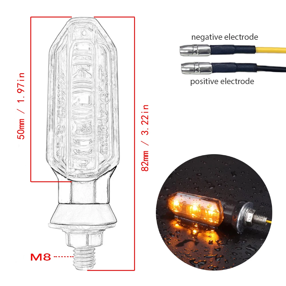 8mm Mini Motorcycle LED Turn Signal Lights Amber Flashing Light Blinker Turn Signal lamp 12V Moto Indicator Lamp Accessories