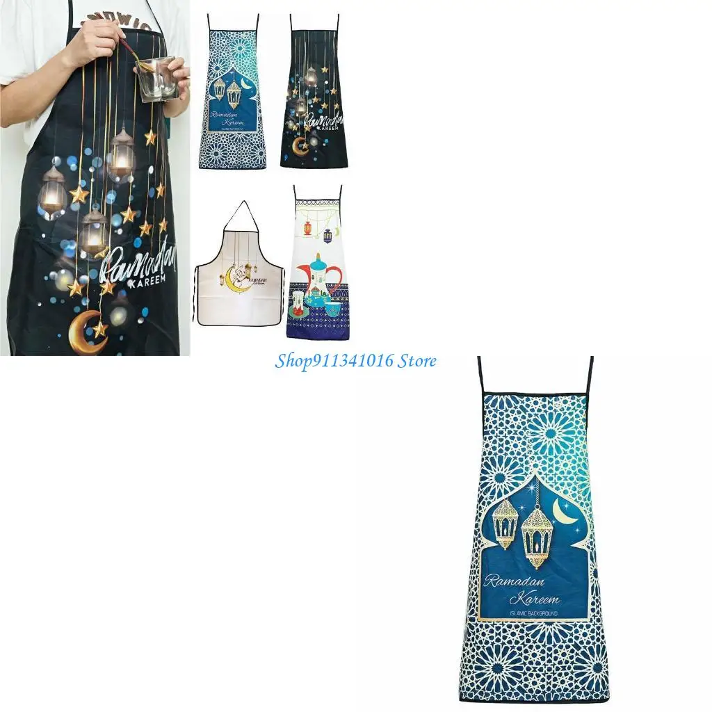 Islamic Eid Ramadan Polyester Apron Digital Printing Aprons No Sleeve for Home Kitchen Restaurant Baking Cooking Women Oil Proof
