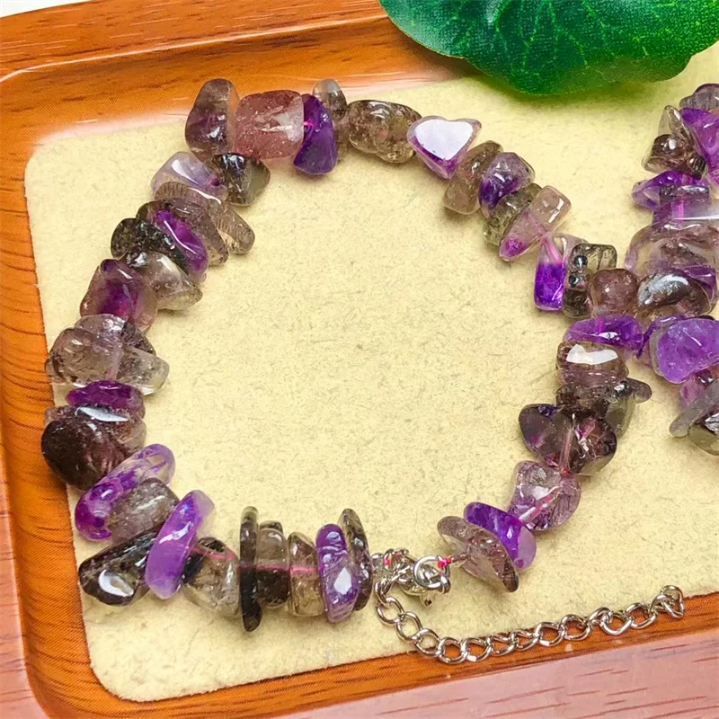 Natural Purple Rutilated Quartz Gravel Stone Bracelet Handmade Crystal Jewelry Stretch Bangle Children Birthday Gift 1pcs 10MM