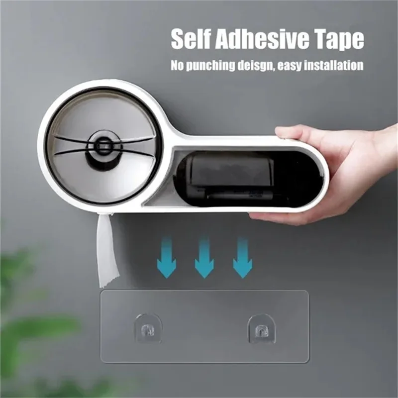 Soporte de papel higiénico autoadhesivo, caja de almacenamiento multifunción para baño, montaje en pared, soporte para teléfono