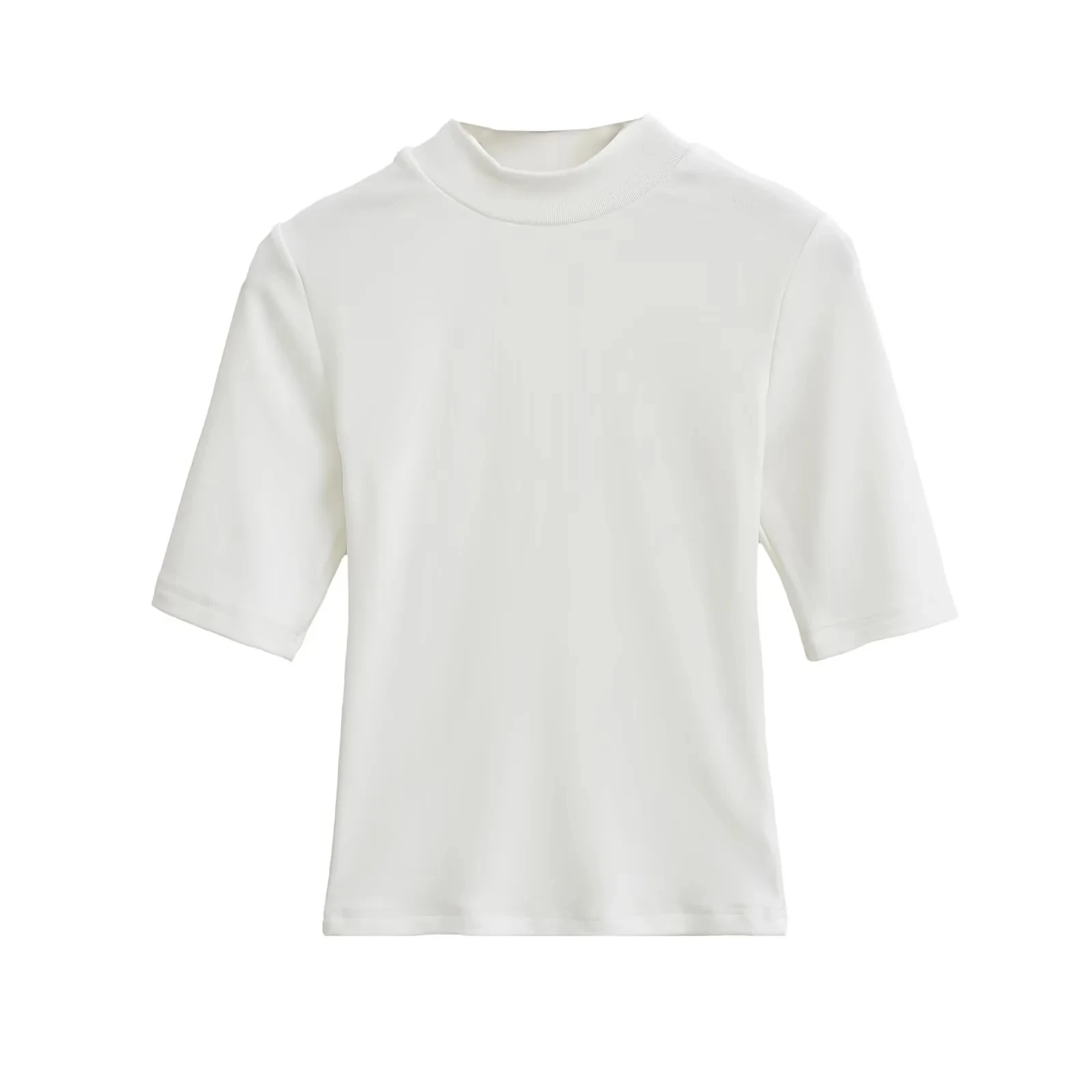 Seksowna bluzka z wysokim kołnierzem, dopasowana, podkreślająca talię, idealna na lato, casualowa.