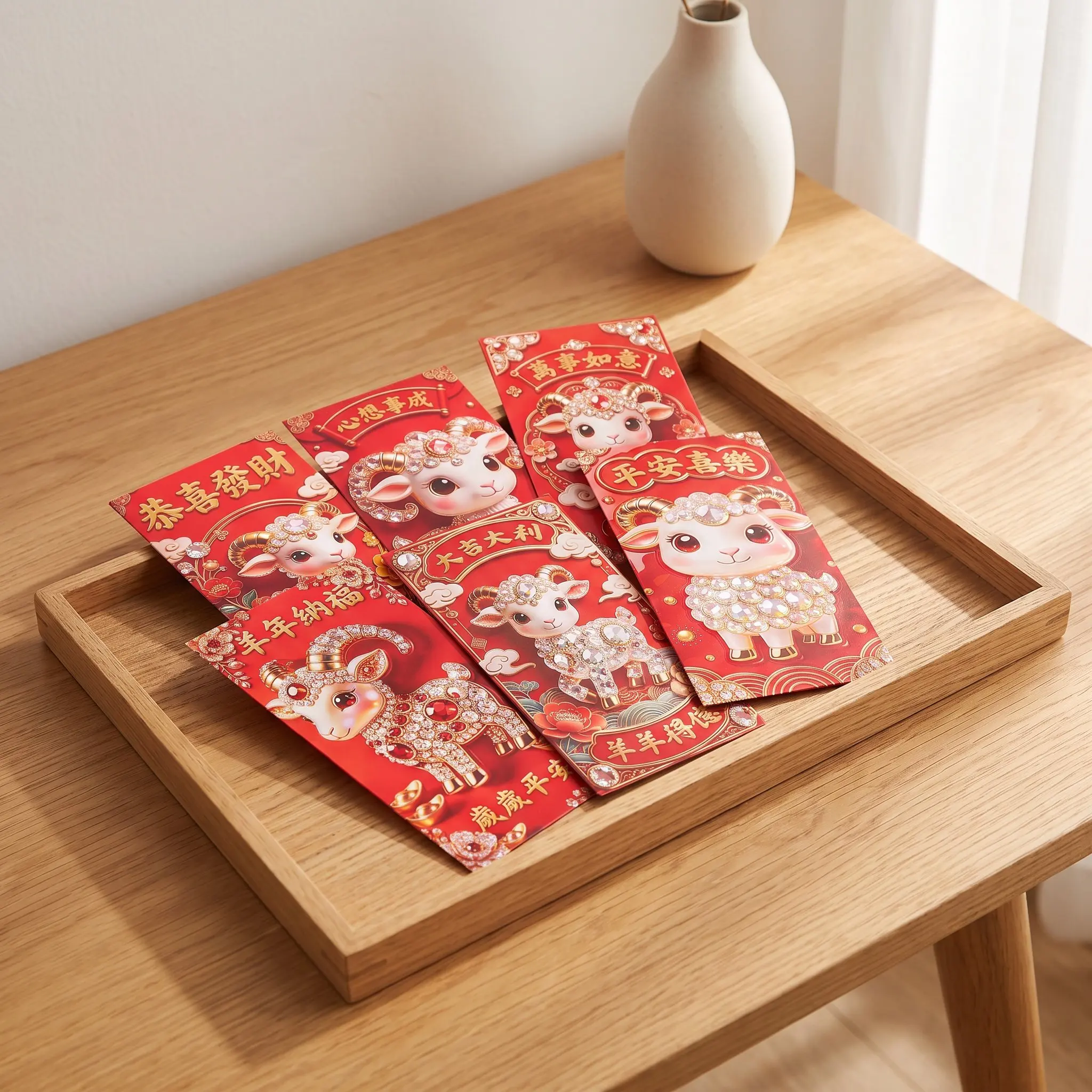 30Pcs Chinese Red Envelopes 2027 Year of Sheep Gold Embossed Zodiac Money Packet Chinese Lunar New Year Cash Gift Envelope