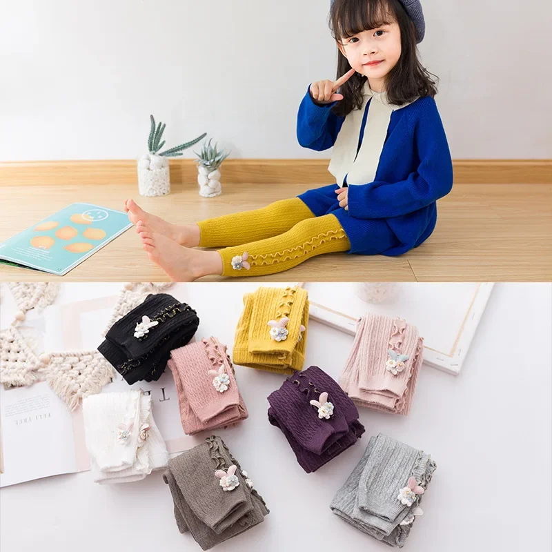 

2024 Ins New Baby Girls Leggings Girls Solid Color Leggings Knitwear Girls Leggings Slim Bow Legging