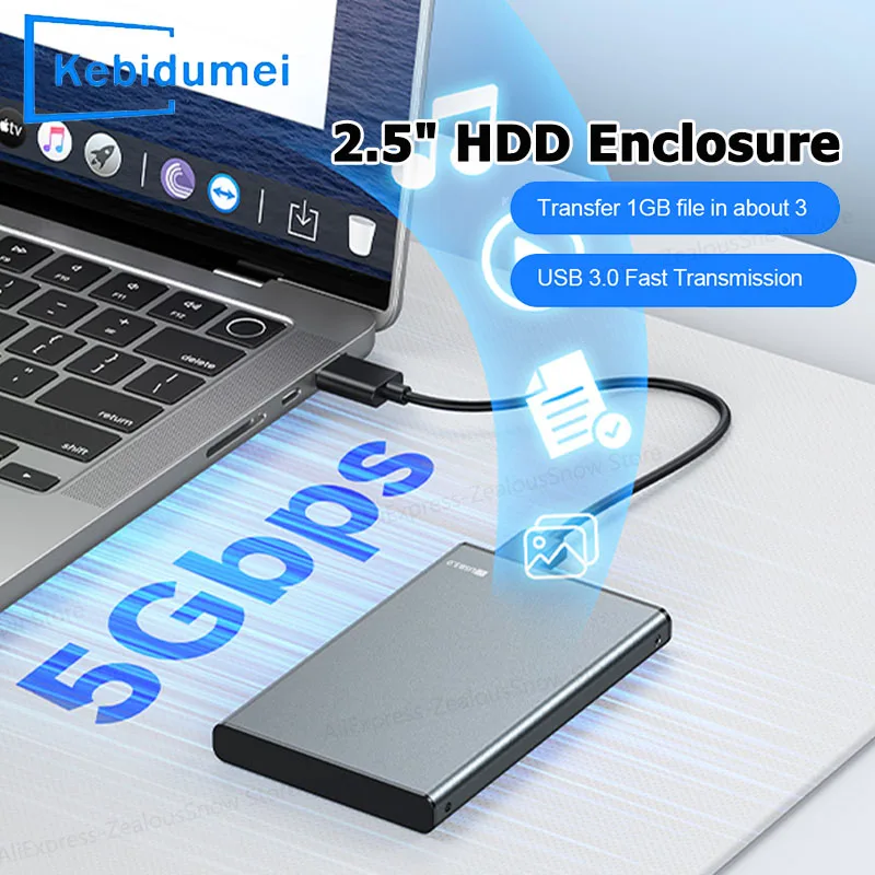 

KEBIDUMEI USB 3.0 HDD Enclosure 2.5" SATA HDD SSD External Hard Drive Case 5Gbps High Speed External Hard Drive Disk Box for PC
