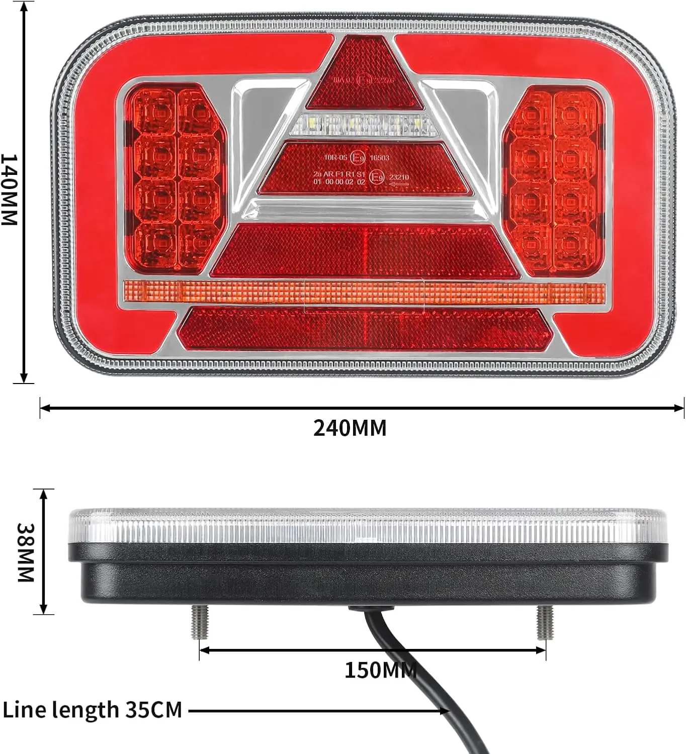 2 trailer taillights with 12V/24V waterproof turn signal reverse fog reflector lights, suitable for trailers, trucks, caravans