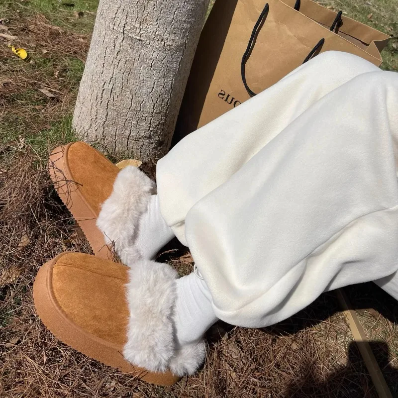 Ciepłe pluszowe kapcie zimowe z bawełny 2025, nowa moda, puszyste kapcie na platformie dla kobiet, wygodne, antypoślizgowe, unisex, do domu.