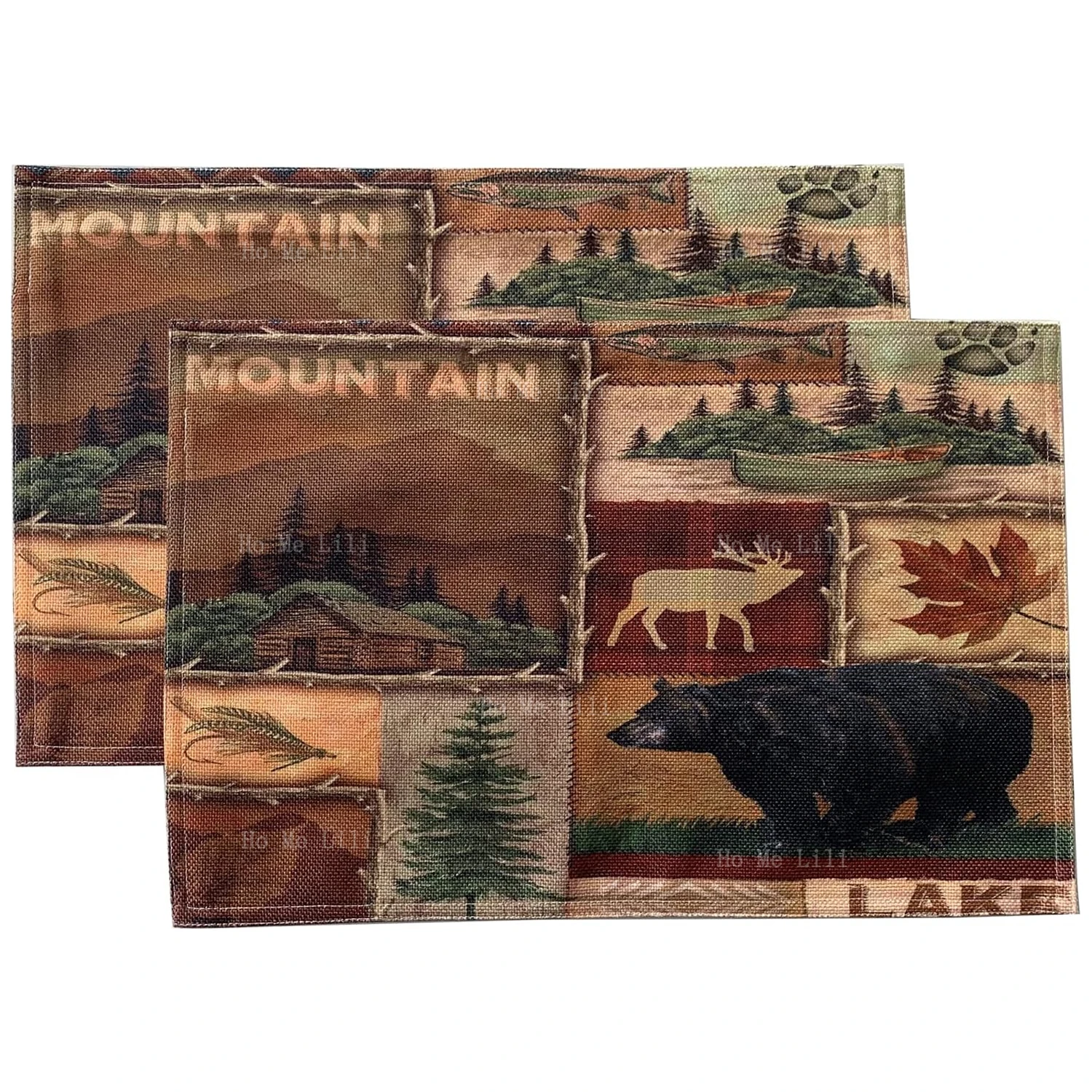 Rustic Lodge Bear Moose Deer Vintage Farmhouse Style Heat Resistant Non-Slip Placemats