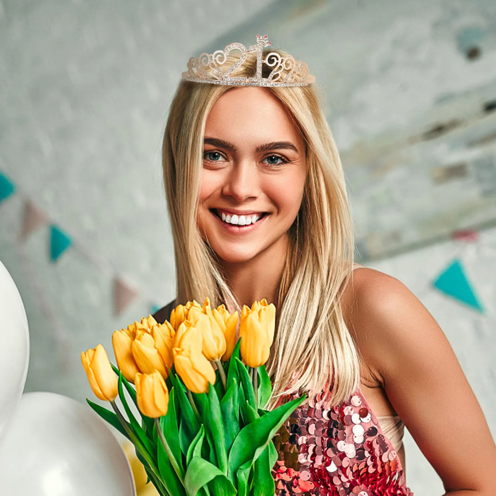 

2Pcs Birthday Crown and Sash Set Gold Glitter Letter Print Party Headdress for Women Birthday Party Supplies Decorations