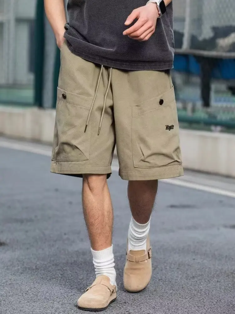 الرجعية جيب كبير العمل السراويل الرجال 25 الصيف جديد شارع العليا فضفاض الأمريكية رسالة مطرزة خمس نقاط سراويل تقليدية