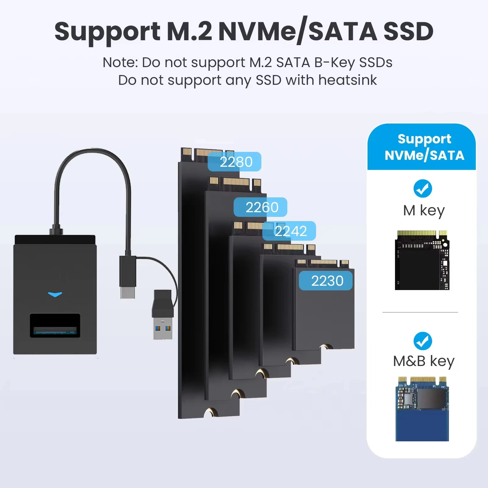KEBIDUMEI 10Gbps M.2 NVME Adapter USB 3.1 to M.2 SSD Hard Drive Converter Direct insertion External Enclosure Support SD TF Card