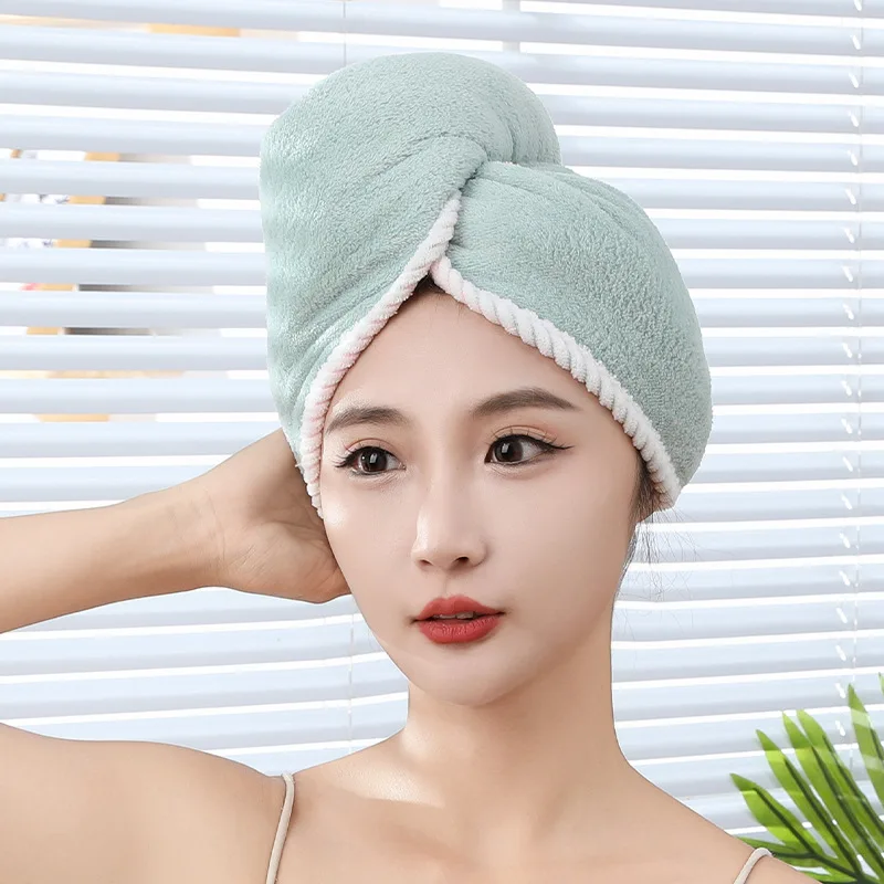 New Double-Layer Dry Hair Cap Female Coral Fleece Head Wrap Towel Washing Hair Wipe Super Absorbent Quick-Drying Towel Bath Cap